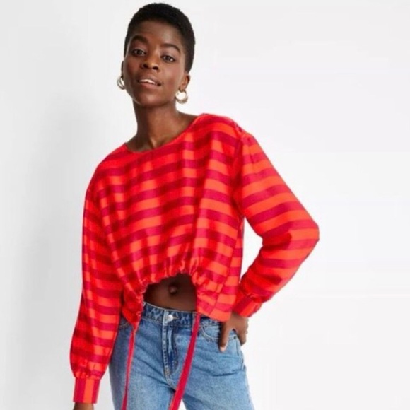 Target Tops - Target Red and Orange Striped Long-Sleeve Blouse
